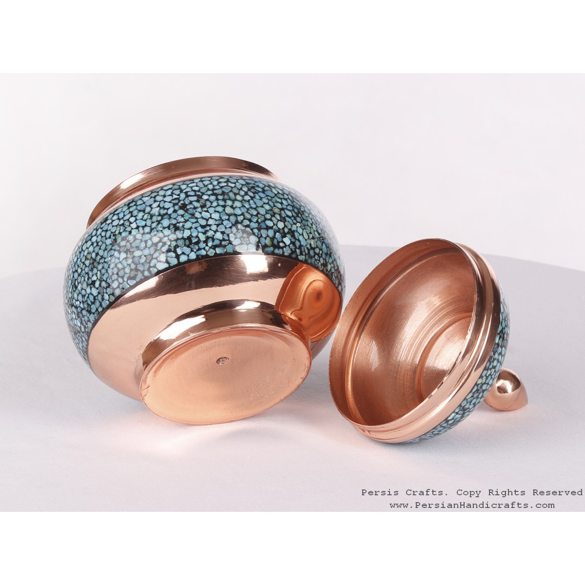Turquoise Inlaying (FiroozehKoobi) Sugar/Candy Pot - HTI3001-Persian Handicrafts