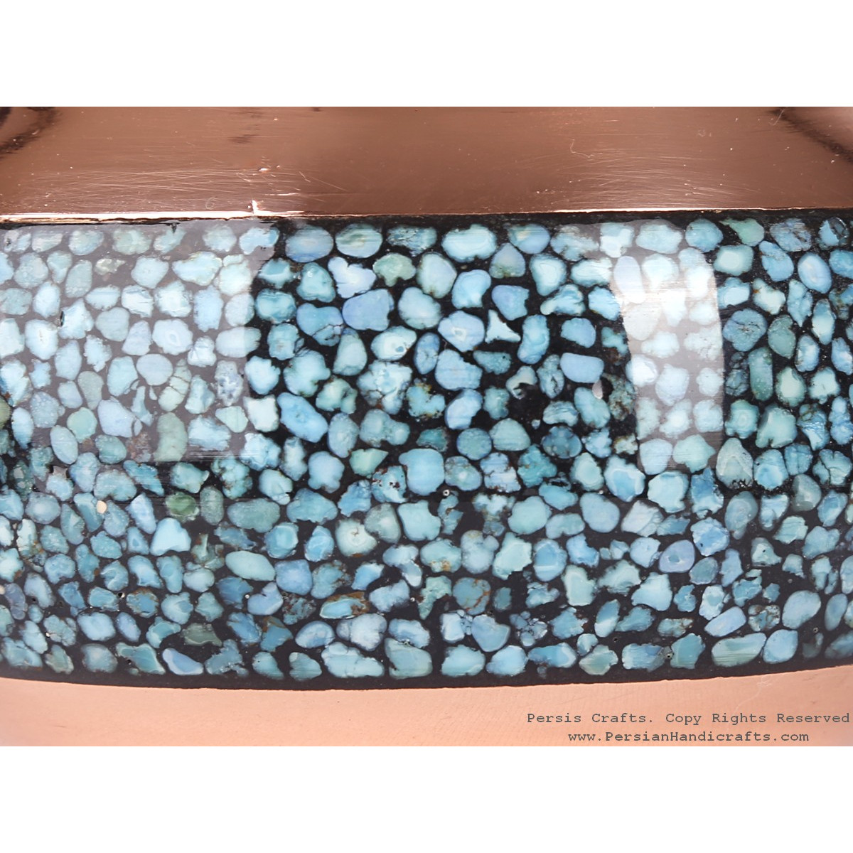 Turquoise Inlaying (FiroozehKoobi) Sugar/Candy Pot - HTI3001-Persian Handicrafts