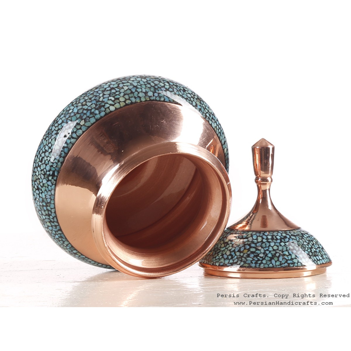 Turquoise Inlaying (FiroozehKoobi) Sugar/Candy Pot - HTI3002-Persian Handicrafts