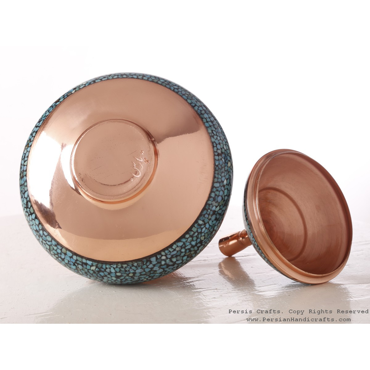 Turquoise Inlaying (FiroozehKoobi) Sugar/Candy Pot - HTI3002-Persian Handicrafts