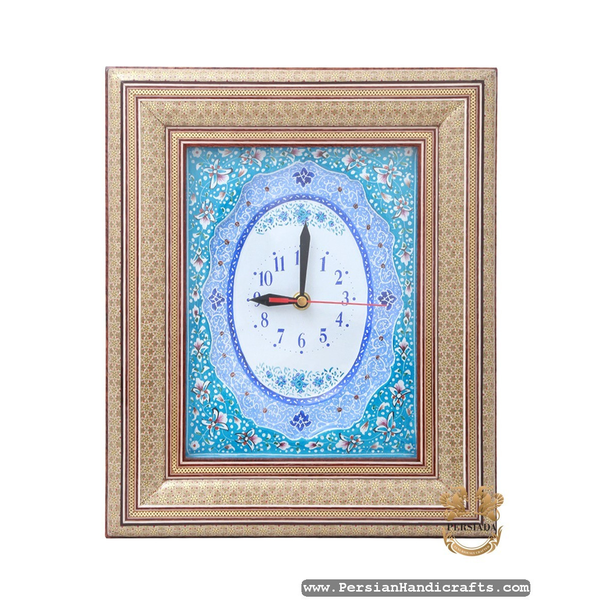 Minakari Clock Khatam Frame | Enamel On Marquetry | HKH7119 | Persiada
