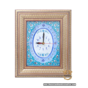 Minakari Clock Khatam Frame | Enamel On Marquetry | HKH7119 | Persiada