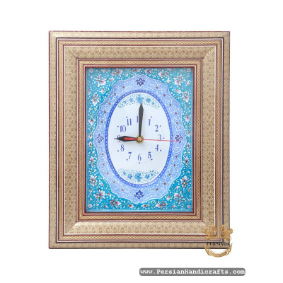Minakari Clock Khatam Frame | Enamel On Marquetry | HKH7119