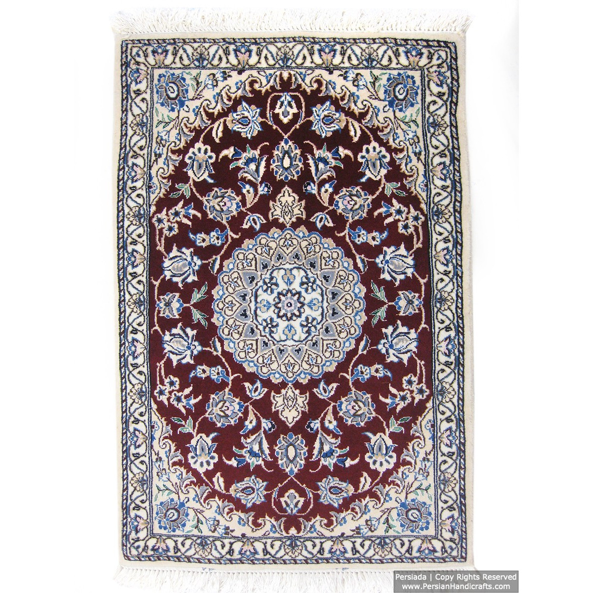 Medallion Design Wool & Cotton Naein Persian Rug  -  RN5000-Persian Handicrafts