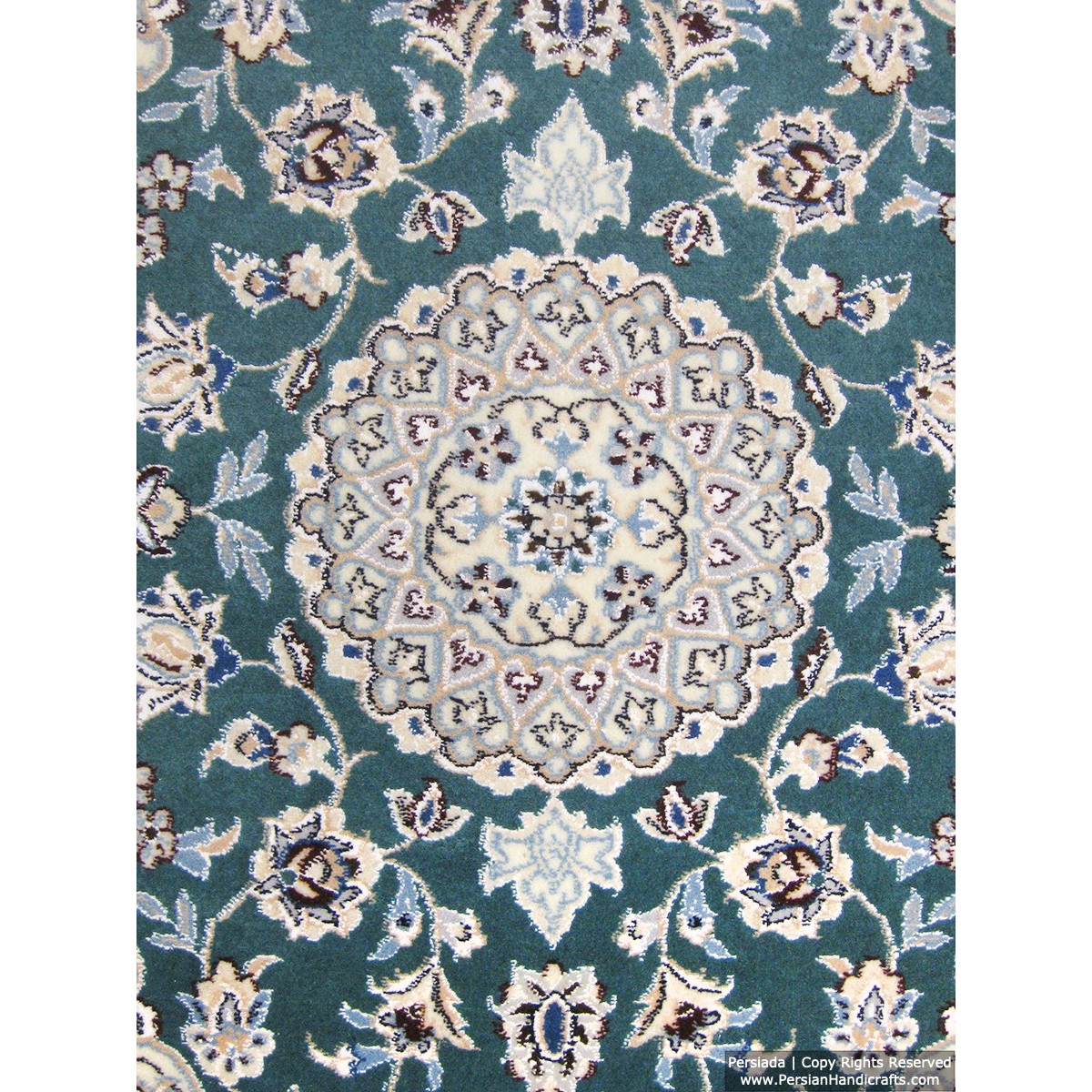 Medallion Design Wool & Cotton Naein Persian Rug  -  RN5003-Persian Handicrafts