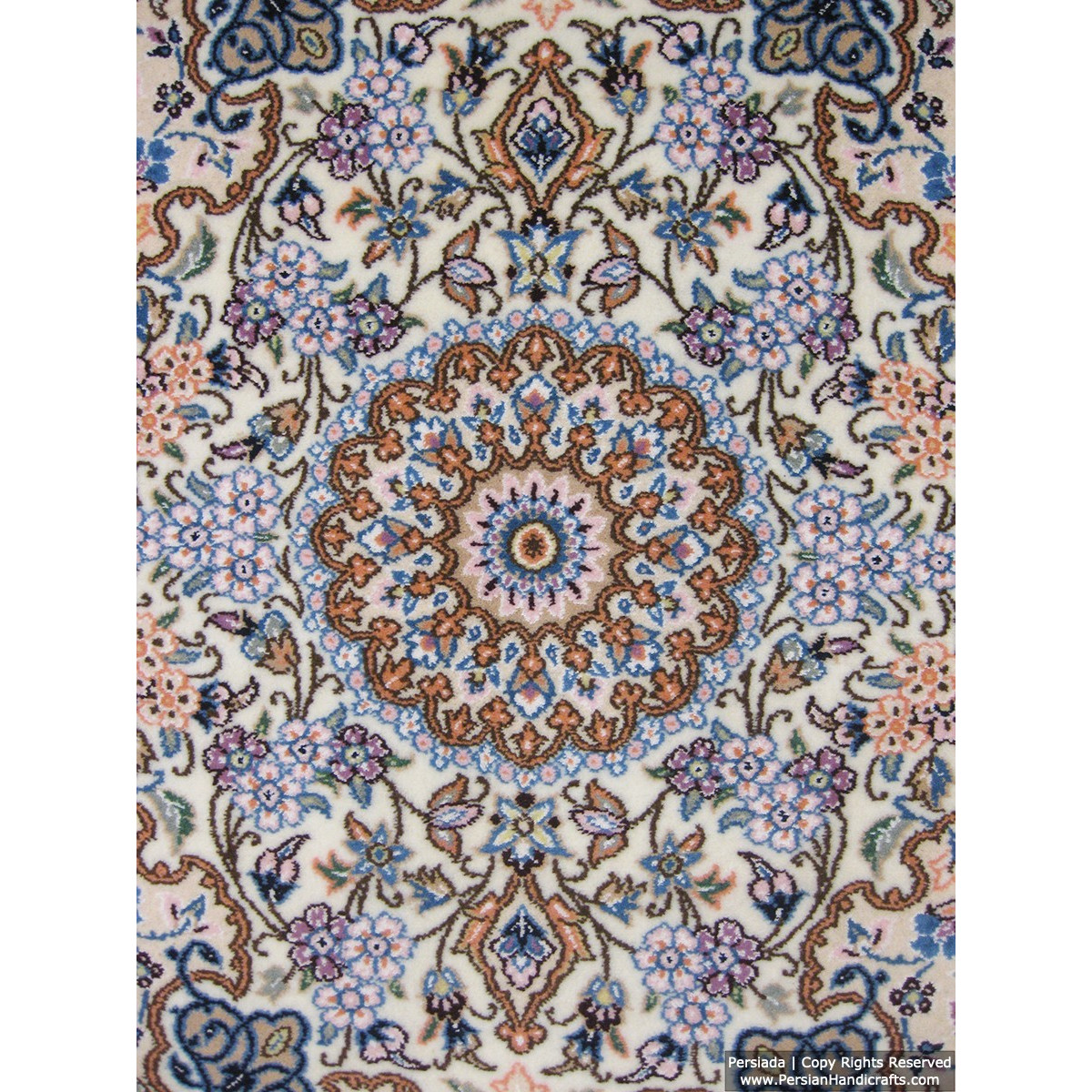 Medallion Design Wool & Cotton Naein Persian Rug  -  RN5004-Persian Handicrafts