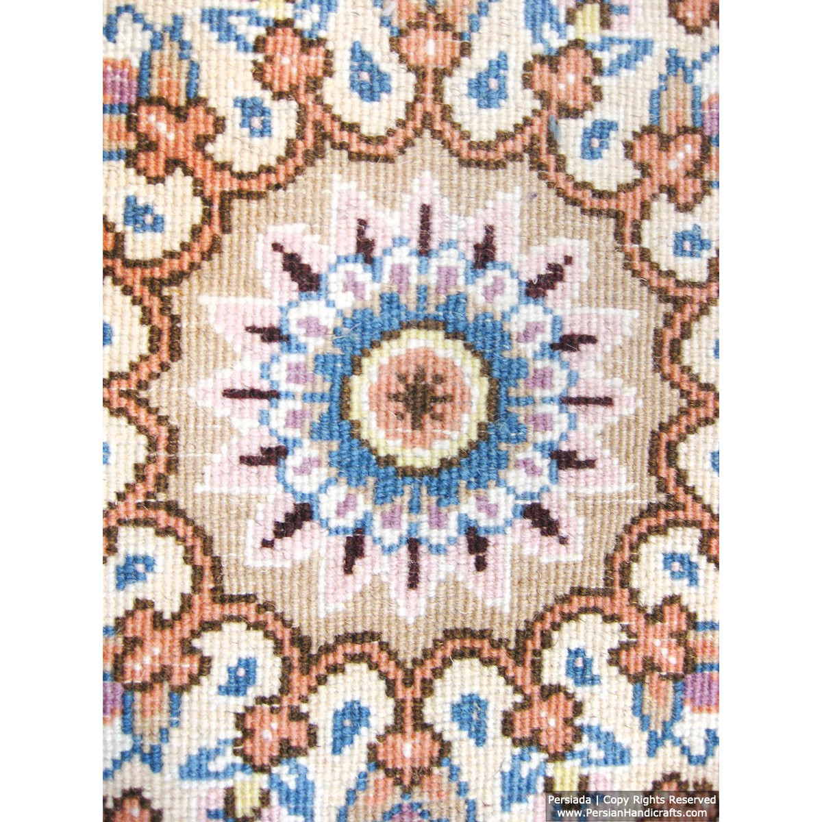 Medallion Design Wool & Cotton Naein Persian Rug  -  RN5004-Persian Handicrafts