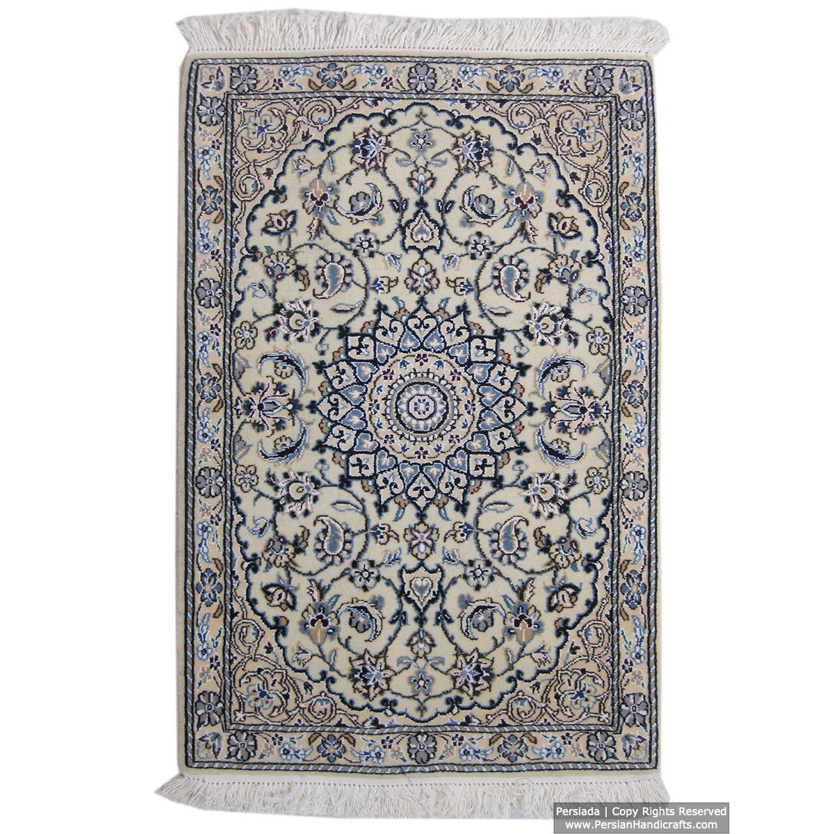 Medallion Design Wool & Cotton Naein Persian Rug  -  RN5007-Persian Handicrafts