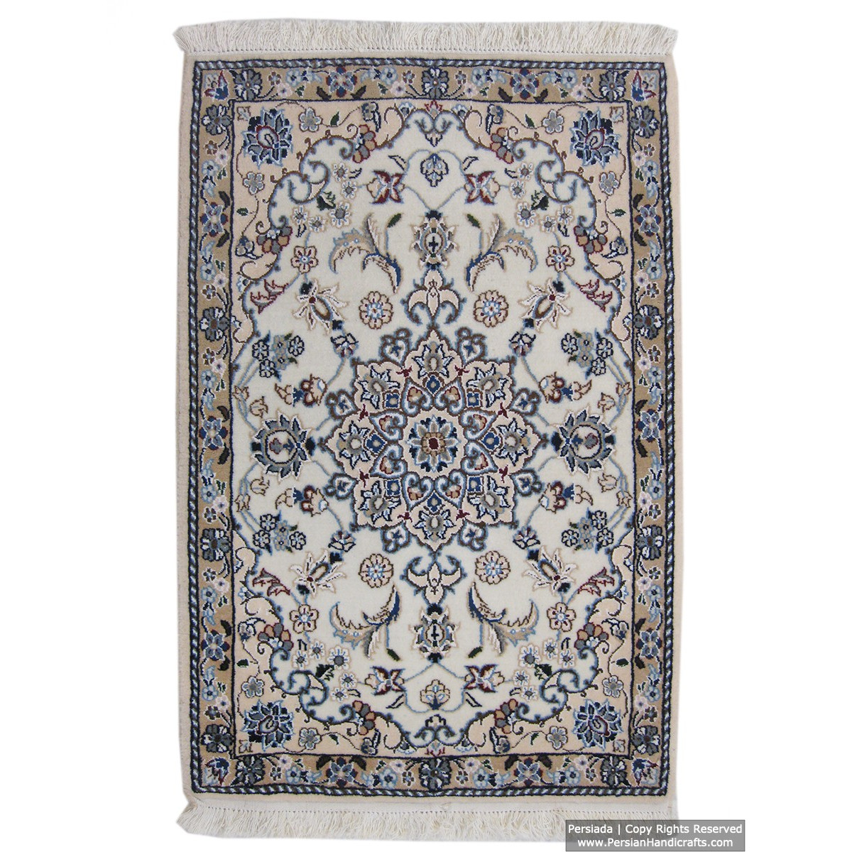 Medallion Design Wool & Cotton Naein Persian Rug  -  RN5008-Persian Handicrafts