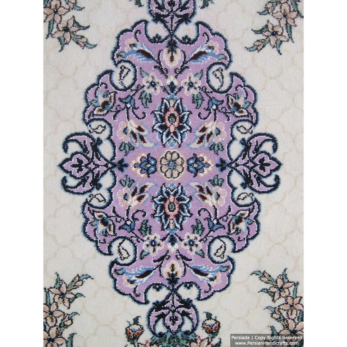 Medallion Design Wool & Cotton Naein Persian Rug  -  RN5012-Persian Handicrafts