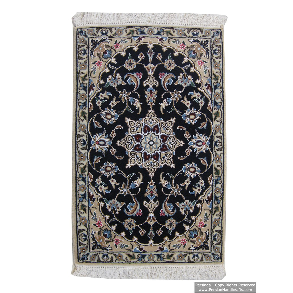 Medallion Design Wool & Cotton Naein Persian Rug  -  RN5015-Persian Handicrafts