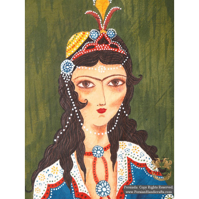 Qajar Woman Portrait | Hand Painted Ghalamkar Fabric | PHGH501